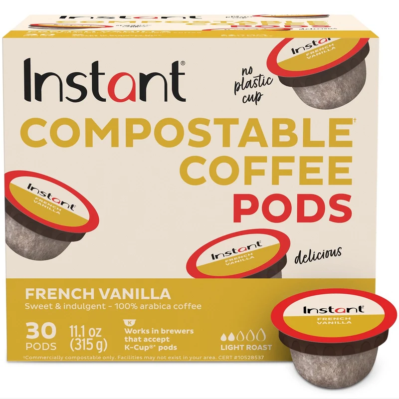 Instant Pot® Compostable Coffee Pods, French Vanilla, Light Roast, 30 pods