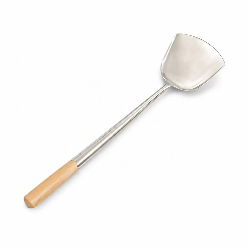 Sub-equip,ISWH-2W, #2 Stainless Steel Wok Shovel with Wooden Handle – 13cm/5.1” Width