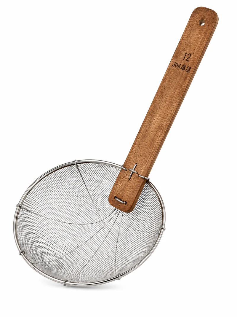 Sub-equip,FMS-30S, Fine Stainless Steel Mesh Skimmer with Wooden Handle,12"/30.5cm Dia