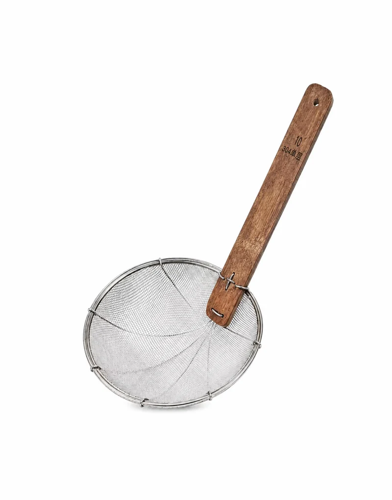 Sub-equip,FMS-26S, Fine Stainless Steel Mesh Skimmer with Wooden Handle,10"/26cm Dia