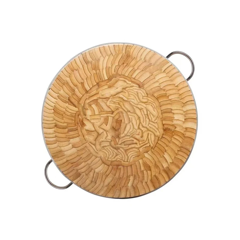 Sub-equip ,BCB-4008, Round Bamboo Chopping Board with Stainless Steel Handles, 40cm x 8cm