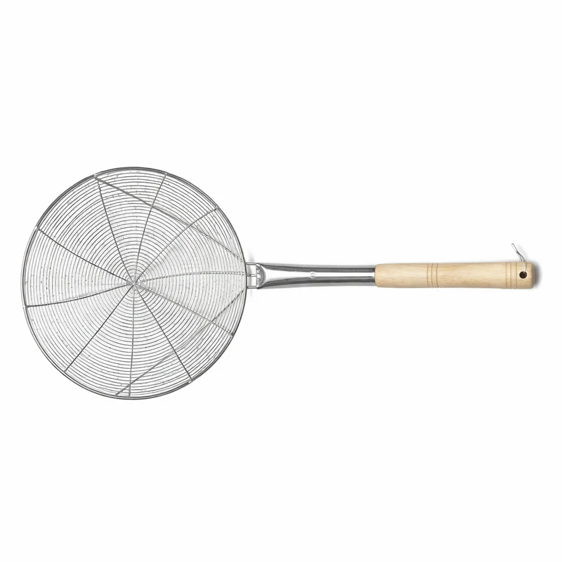 Sub-equip,HHSW-30R, 12" Dia Round Reinforced Stainless Steel Strainer with Wood Handle