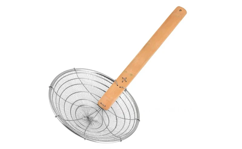 Sub-equip,DMSBH-11, 11" Round Double-edged Stainless Steel Mesh Skimmer with Bamboo Handle