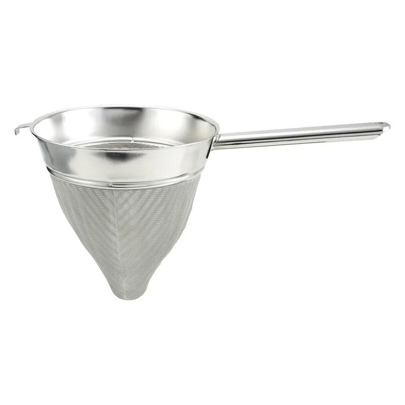 CCB-8, 8" Dia Flat Handle Stainless Steel Bouillon Strainer with Pan Hook