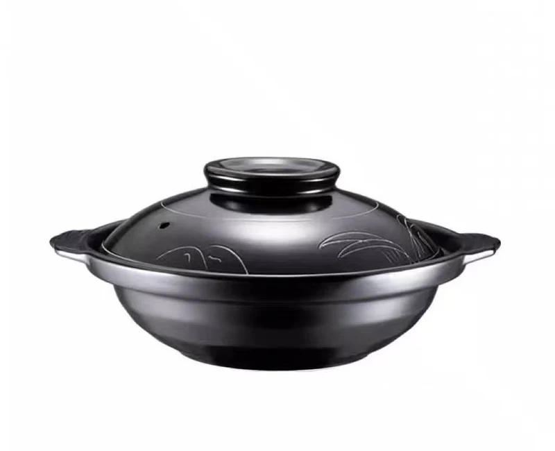 CHEFCO,K505B,Ceramic Black Clay Braising and Casserole Shoal Pot with Lid (15.8cm/6.2" Dia )