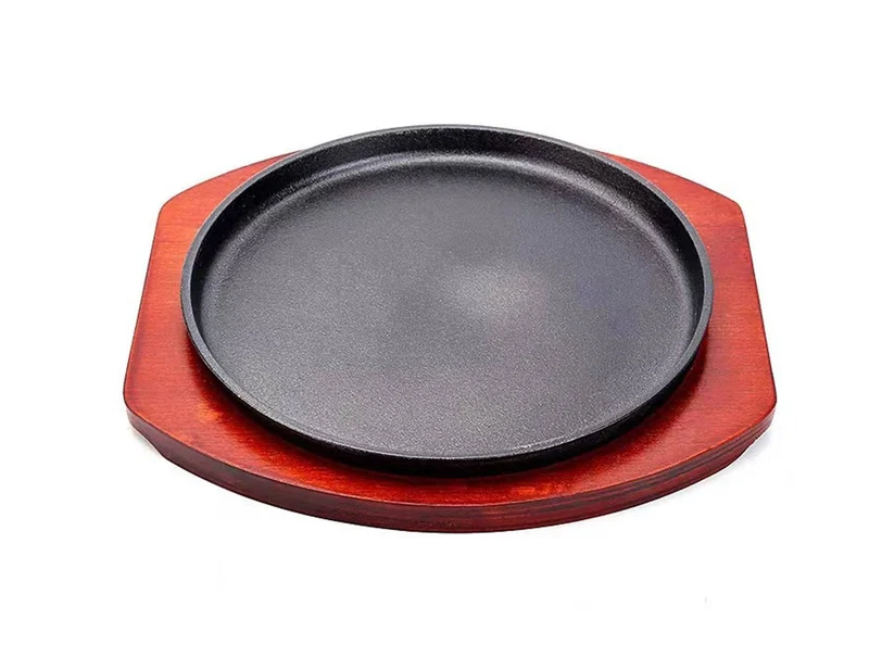 CHEFCO,CISP-26,Teppanyaki Grill Pan BBQ Grilling Pan with Wooden Base(26cm/10.3" Dia)