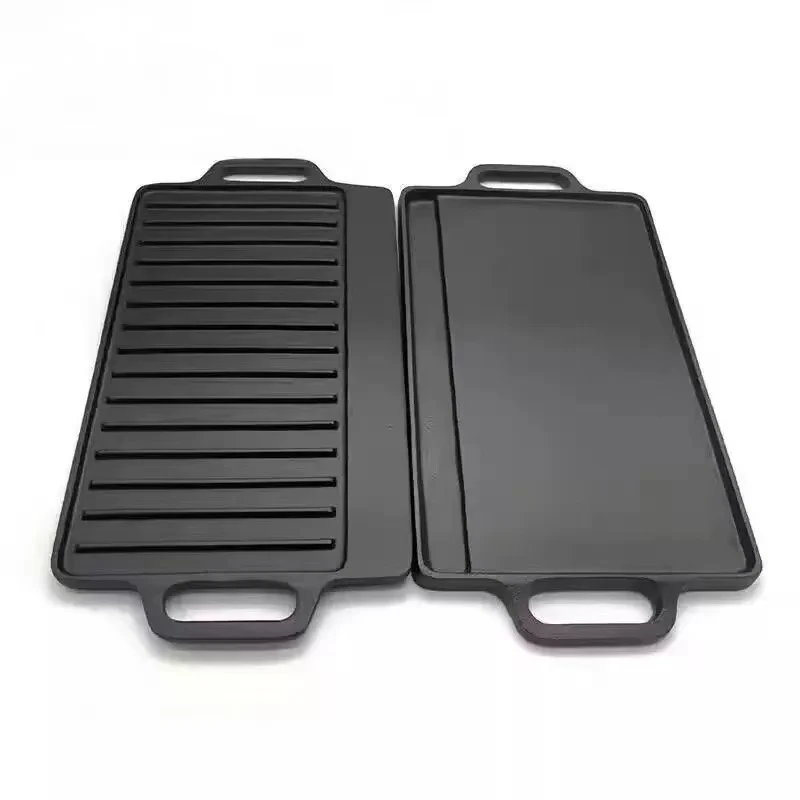 Sub-equip,CISP-209,Double-Sided Rectangular Cast Iron Griddle – Flat & Ribbed Surface