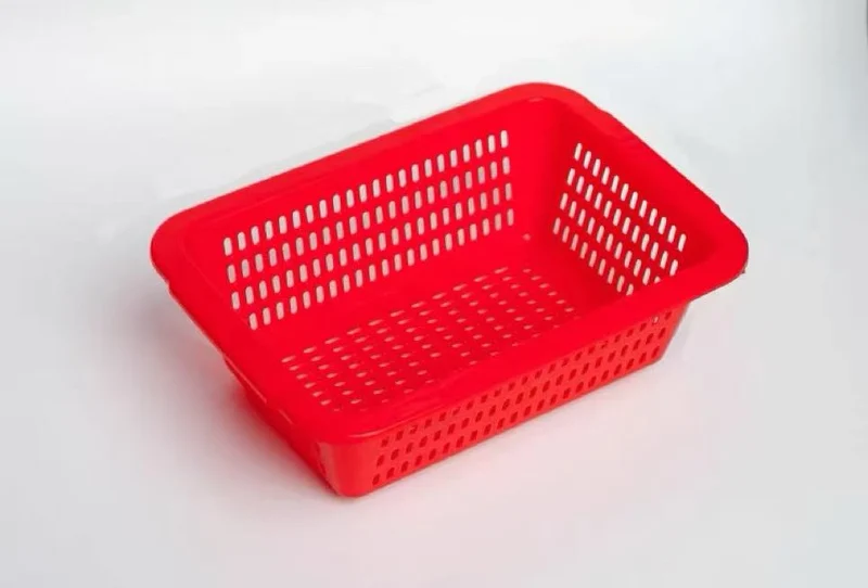 CHEFCO,RD22, Plastic Square Vegetable Wash Baskets (Small Grid)-Red-10.6"L x 7.3"W x 3.3"H