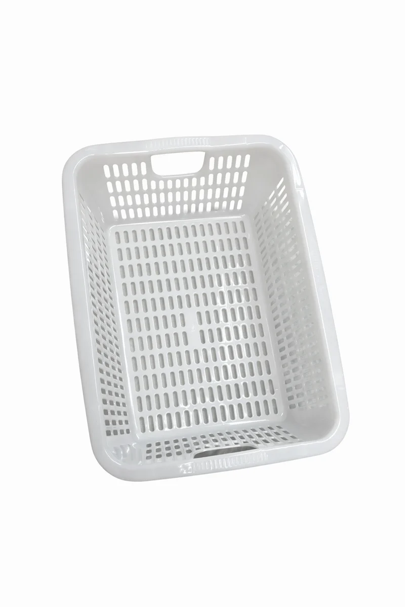 CHEFCO,WH28, Plastic Rectangular Vegetable Wash Baskets with Cut-out Handle-White-21.7"Lx15.6"Wx6.6"H