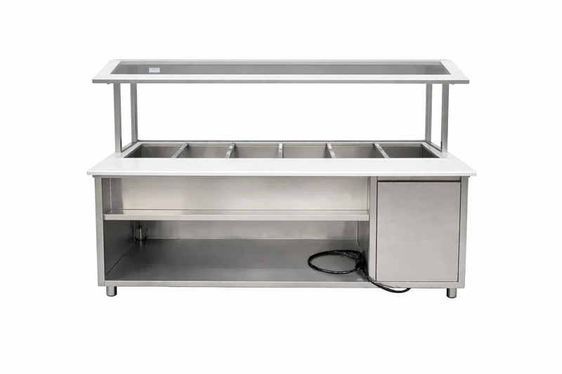 Turbo Range, HT-85IN-6P, 85"Electric marble countertop Hot Table with 6 Wells & ultra clear glass