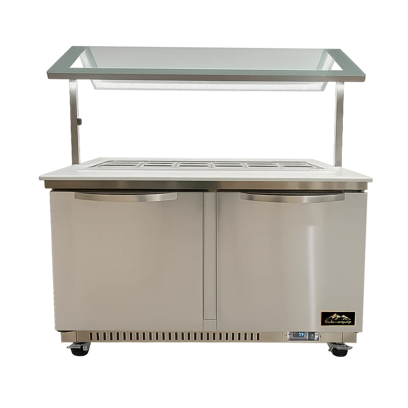 Sub-equip, CSSU-60M-BM, 60" salad and sandwich Prep Table with Glass Shield, Quartz stone countertop
