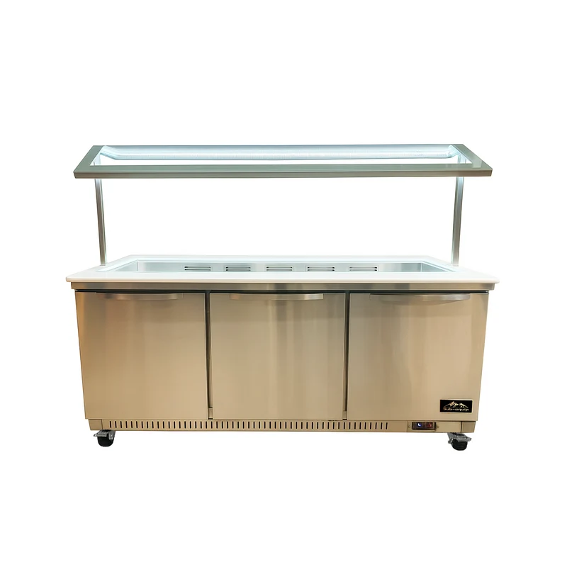 Sub-equip, CSSU-72M-BM, 72" salad and sandwich Prep Table with Glass Shield, Quartz stone countertop