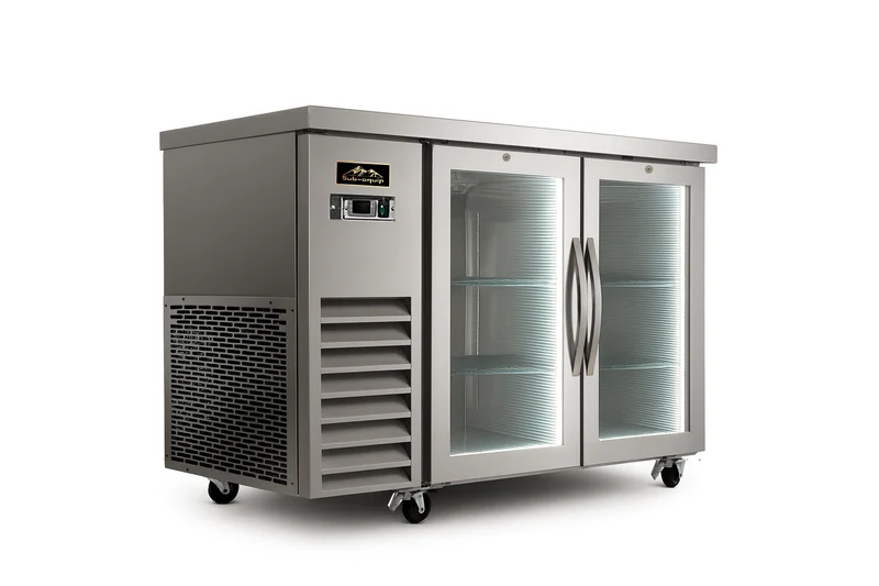 Sub-equip, CBB27-48-2HG-S, 48" Stainless Steel Countertop height Glass Door Back Bar Refrigerator with LED Lighting (48"W x 27.5"D x 41.6"H)