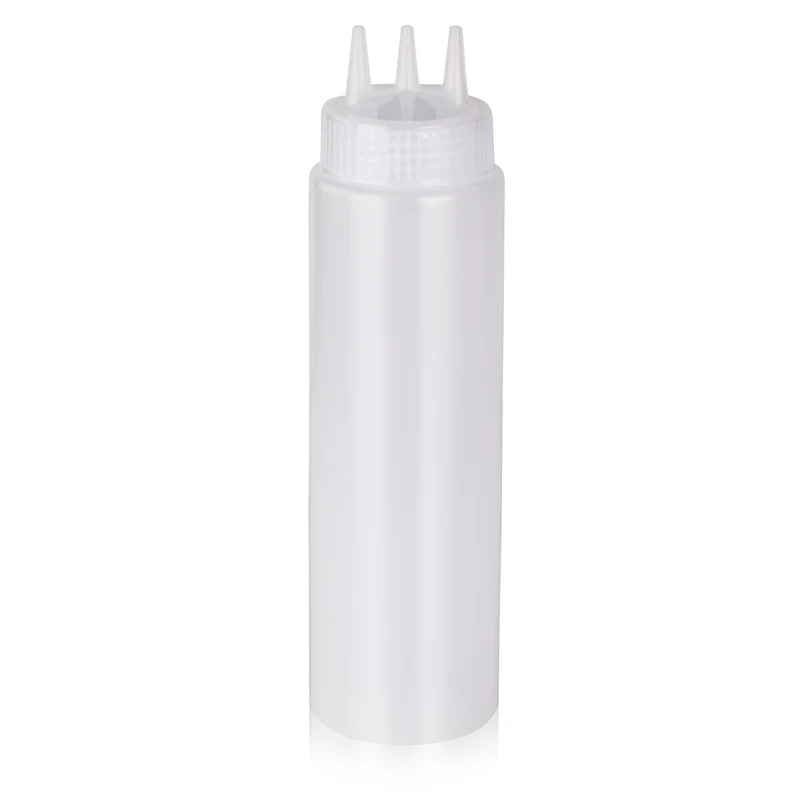 CHEFCO,PST-24C,Plastic Squeeze Bottle with Three Tips Wide Cap,Clear,24oz