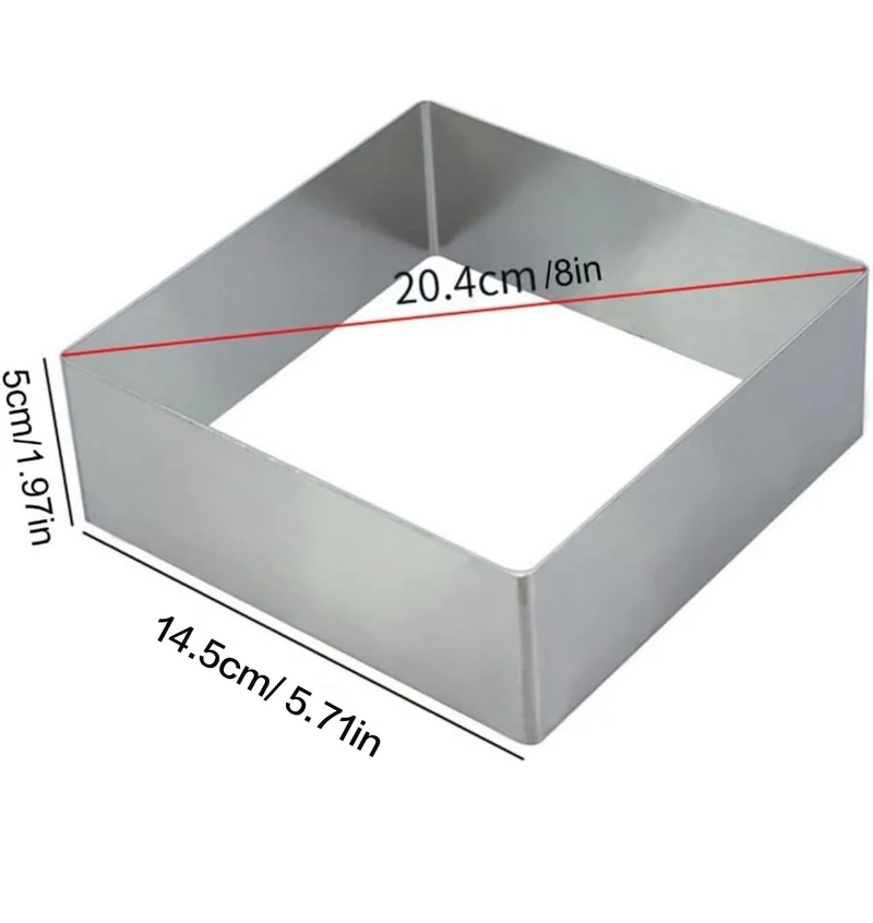 Chefco, 9866, 8" Stainless Steel Square Mousse Ring-(5cm/2"H)