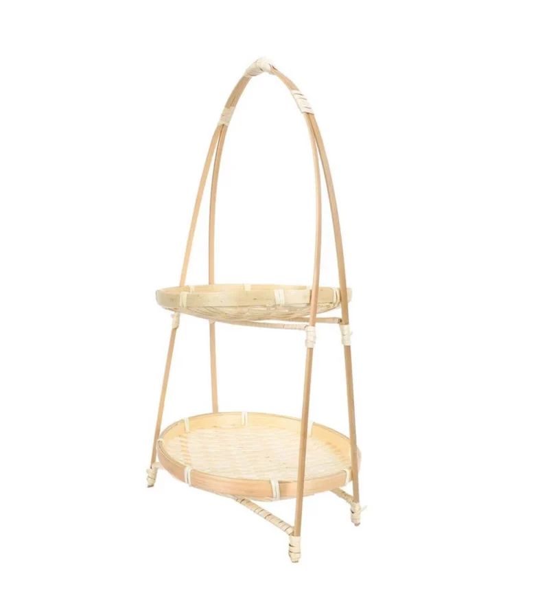 Chefco, Bamboo Woven Fruit Basket Bamboo Storage Basket for Kitchen Dining Room Cafe Two Layer (RBB-19-2)