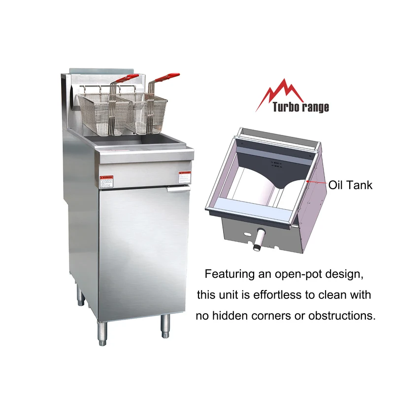 Turbo Range TR-VF40-NG, Natural Gas Open Pot Deep Fryer- 100,000BTU