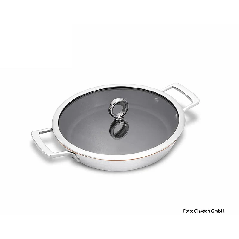 Olavson Kupferkern Pfanne Serviere m. Deckel, beschichtet, 26cm, f. a. Herdarten