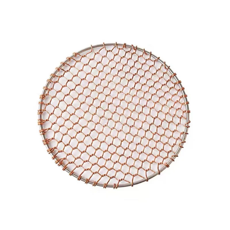 PGW-295R, BBQ Grill Basket, Copper Material Fish Barbecue Grilling Grate, Portable Hand Made BBQ Grid Rack Accessories, Grill Net for Outdoor Camping Grilling Vegetables