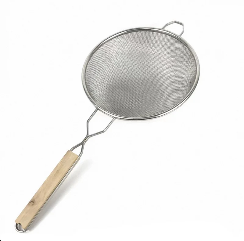 Chefco, 10 1/4" Medium Stainless Steel Double Mesh-Strainer with Wooden Handle & Hanging Hook (MSH-10.5D)