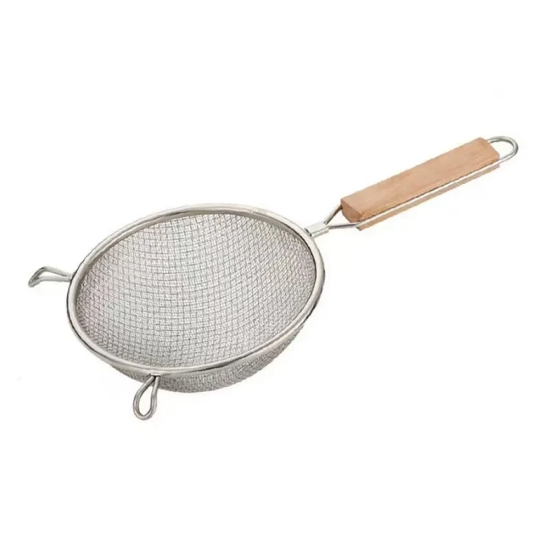 Chefco, 9 1/2" Medium Stainless Steel Double Mess strainer with Wooden Handle and Double Ear (MSS-9.5D)