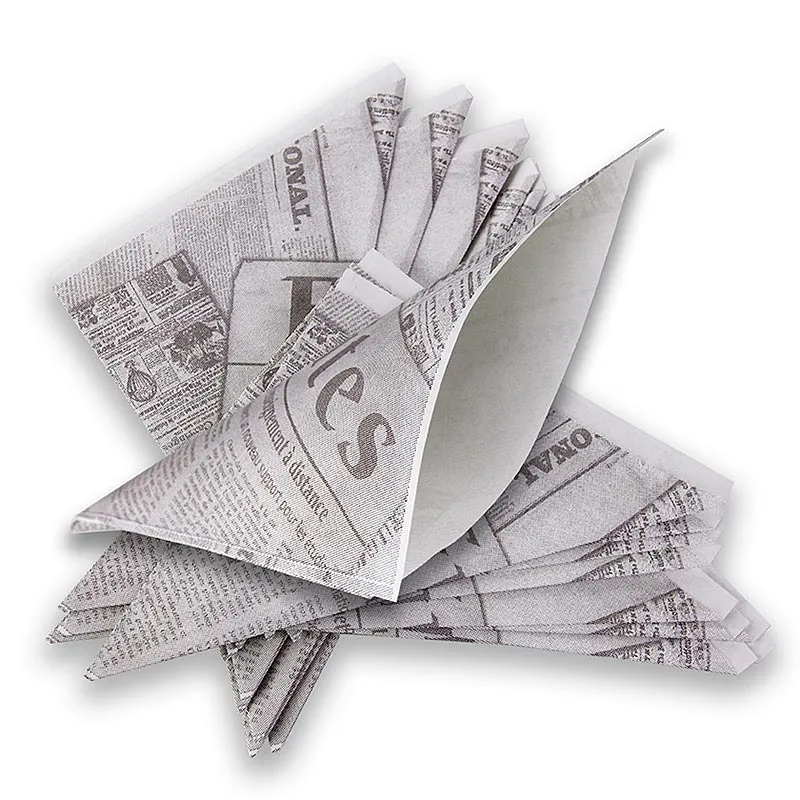 Einweg Snack Fish & Chips-/Pommes Frites-Tüten, mit Zeitungspapierdruck, 14cm, 2.200 St