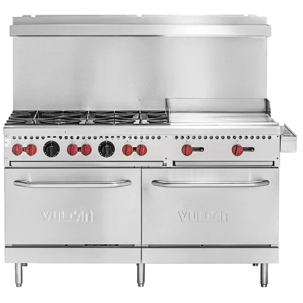 Vulcan SX60F-6B24GN 60" 6-Burner Range with 24" Griddle and 2 Standard Ovens, Natural Gas