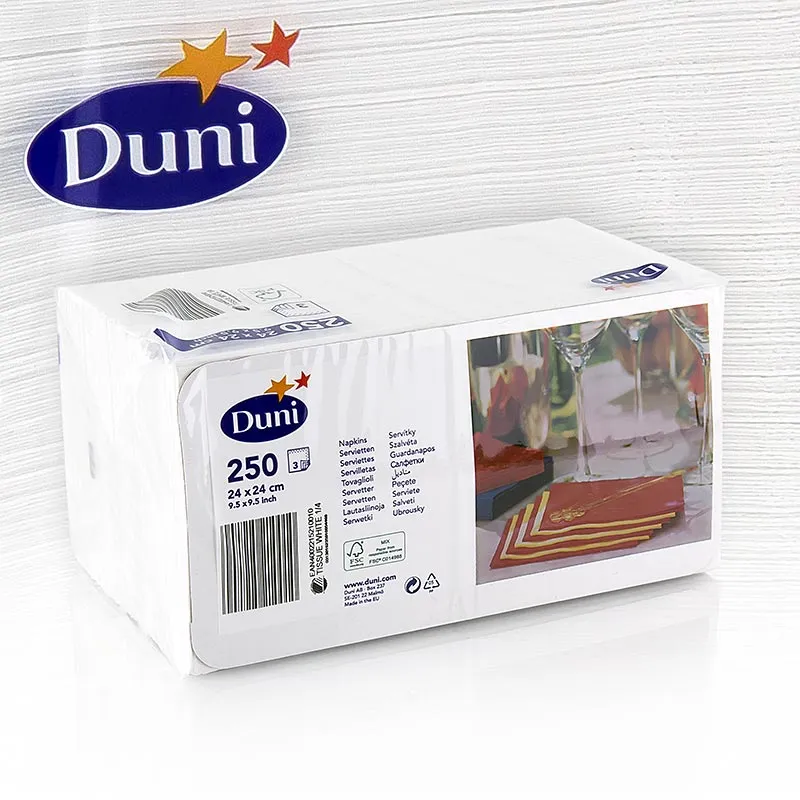 Duni - Cocktailservietten 3-lagig, weiß 12x12cm in 1/4 Falz, 250 St