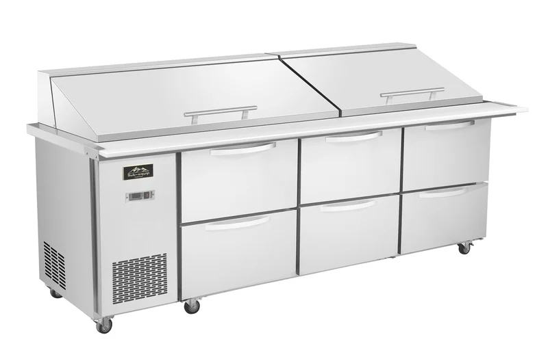 Sub-equip, 96" Mega Top Cooler Salad and Sandwich Prep Table With Side Mounted Compressor + 6 Drawers