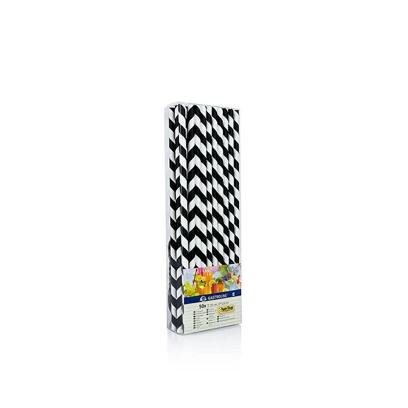 Kögler - Einweg Papier Trinkhalme JUMBO "Streifen", schwarz-weiß, 25cm, 50 St