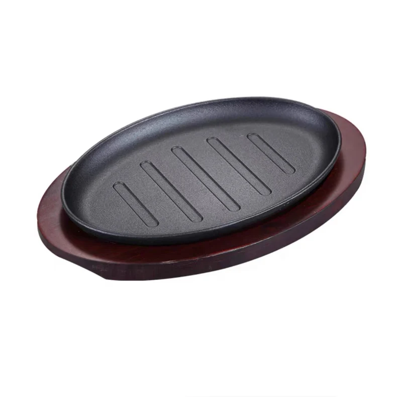 Chefco, CISP-10,Oval cast iron sizzling plate with wooden base, 2pcs/set