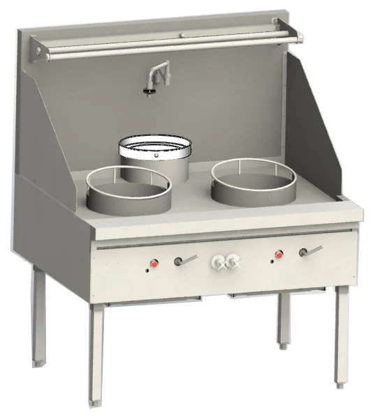 Turbo Range WR2-60-1-NG, 60" (60"W x 40"D x 57"H) Double Burner Wok Range with 1 Rear Pot, Natural Gas 160,000 BTU/hour (WR2-60-1-NG)