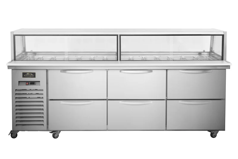 Sub-equip CUSC-84G-6D 84" Sandwich Prep Table with Sneeze Guard and 6 Drawers