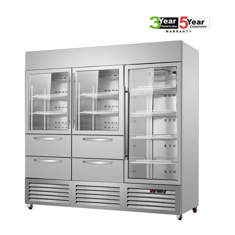 Sub-Equip, C-81FG-4D 81" Glass Triple Door Reach-In Freezer With Four Drawer