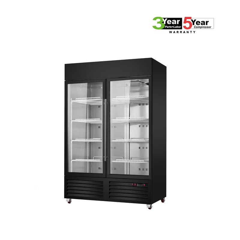 Sub-Equip, CDM-B36R 39 1/2" Black Swing Glass Door Merchandiser Refrigerator With 2 Doors
