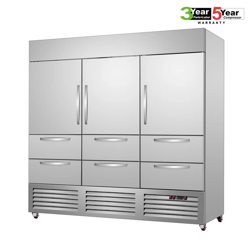 Sub-Equip, C-81BR-6D 81"Solid Triple Door Reach-in Cooler With Six Drawers