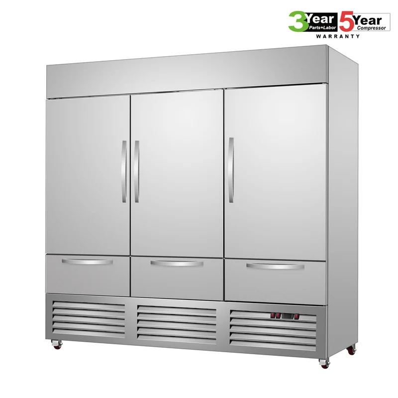 Sub-Equip, C-81BR-3D 81"Solid Triple Door Reach-in Cooler With Three Drawers