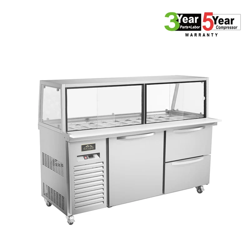 Sub-equip, CUSC-60G-2D, 60"Prep Table Refrigerator with Sneeze Glass - 1 Door and 2 Drawers