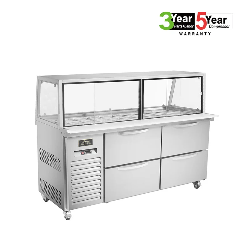 Sub-equip, CUSC-72G-4D, 72"Prep Table Refrigerator with Sneeze Glass- 4 Drawers