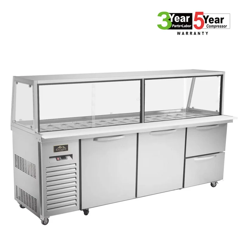 Sub-equip, CUSC-84G-2D, 84"Prep Table Refrigerator with Sneeze Glass - 2 Doors and 2 Drawers