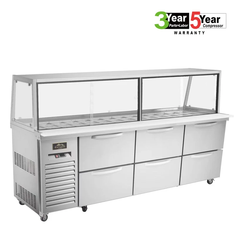 Sub-equip, CUSC-96G-6D, 96"Prep Table Refrigerator with Sneeze Glass, 6 Drawers