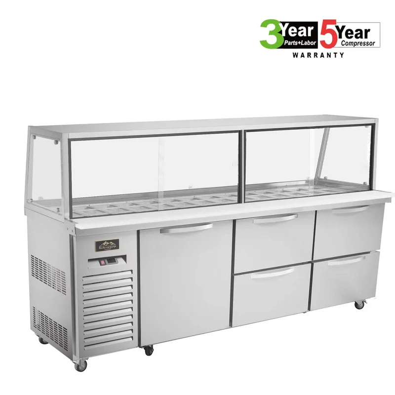 Sub-equip, CUSC-96G-4D, 96"Prep Table Refrigerator with Sneeze Glass, 1 Door and 4 Drawers