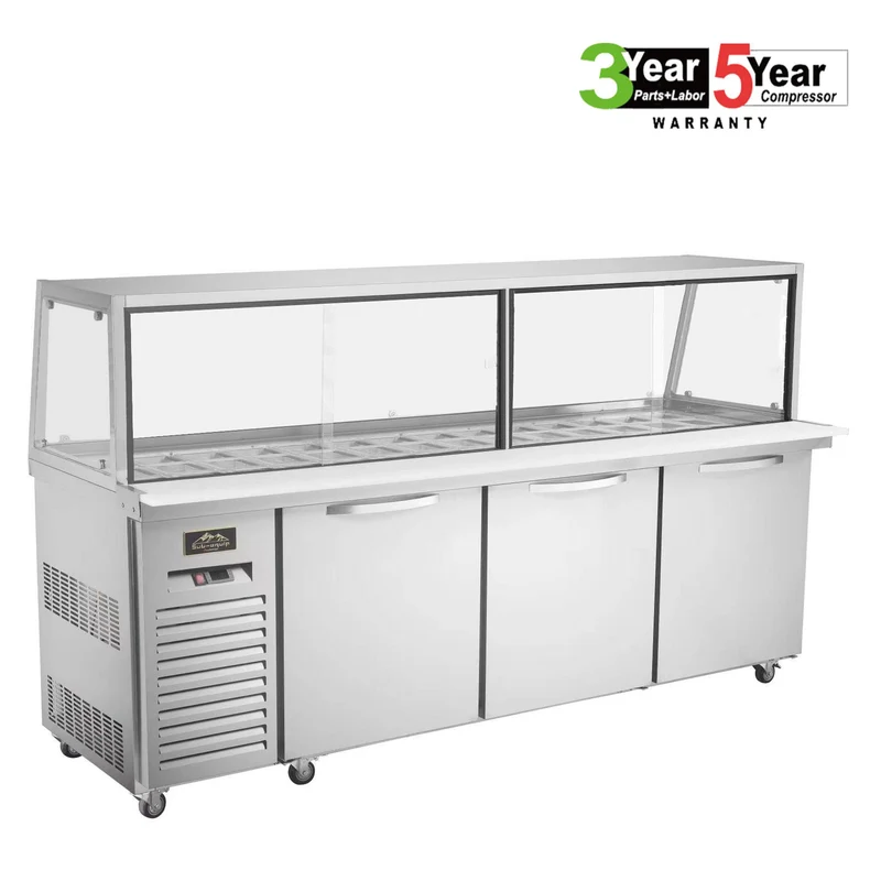 Sub-equip, CUSC-96G, 96"Prep Table Refrigerator with Sneeze Glass-3 doors