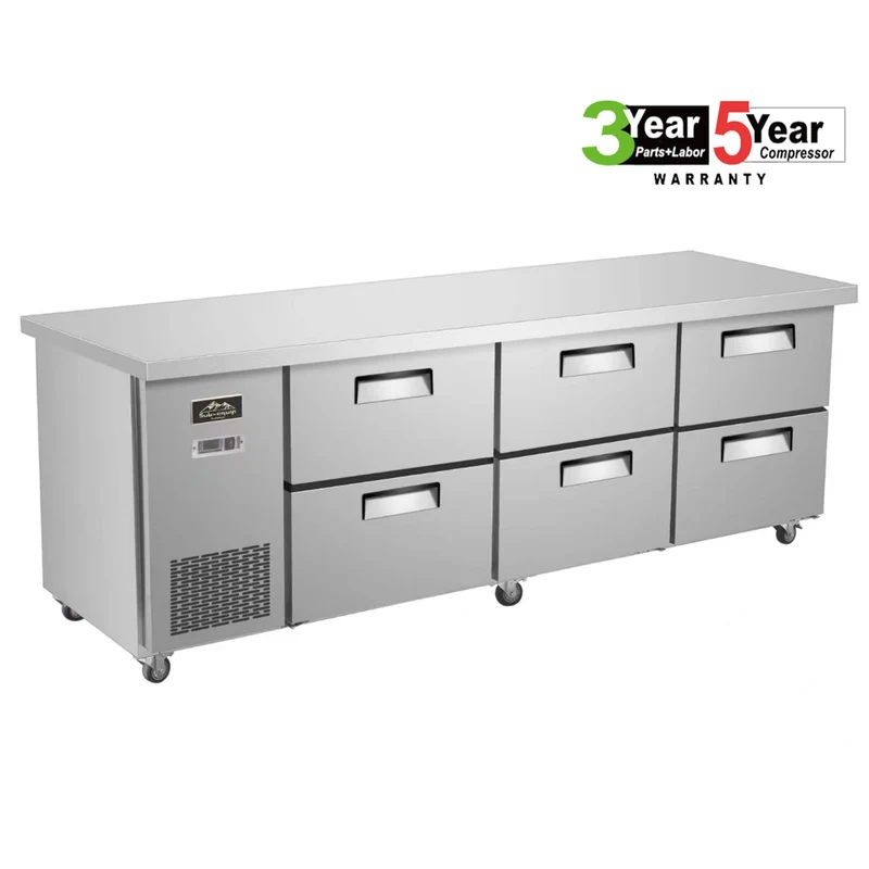 Sub-equip CUSC-96F-6D, 96" Stainless Steel Undercounter Freezer with side Mounted Compressor and 6 drawers