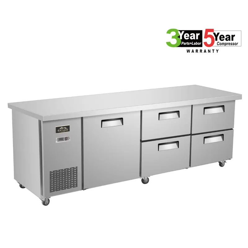 Sub-equip CUSC-84F-4D, 84" Stainless Steel Undercounter Freezer with side Mounted Compressor and 4 drawers