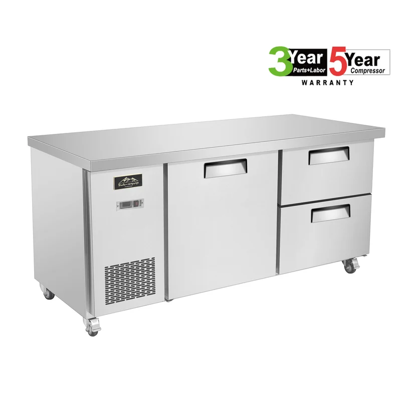 Sub-equip CUSC-60F-2D, 60" Stainless Steel Undercounter Freezer with side Mounted Compressor and 2 drawers