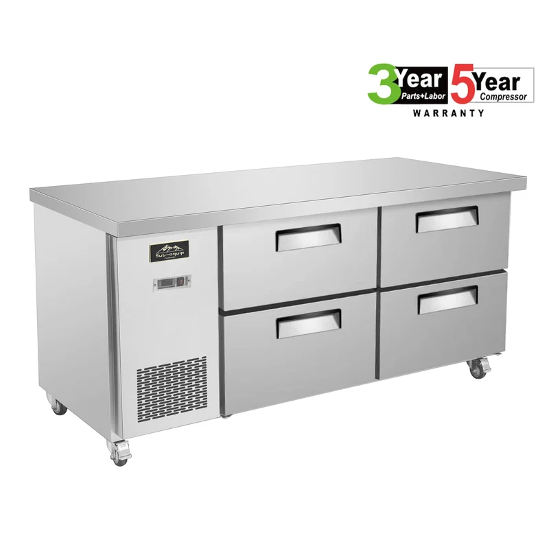 Sub-equip CUSC-72-4D, 72" Stainless Steel Undercounter Refrigerator/Cooler with side Mounted Compressor and 4 drawers