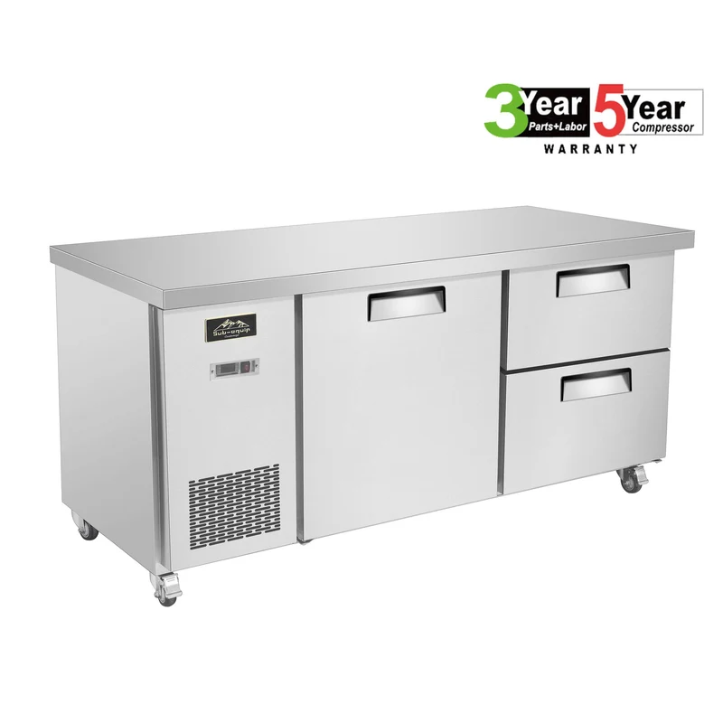 Sub-equip CUSC-60-2D, 60" Stainless Steel Undercounter Refrigerator/Cooler with side Mounted Compressor and 2 drawers