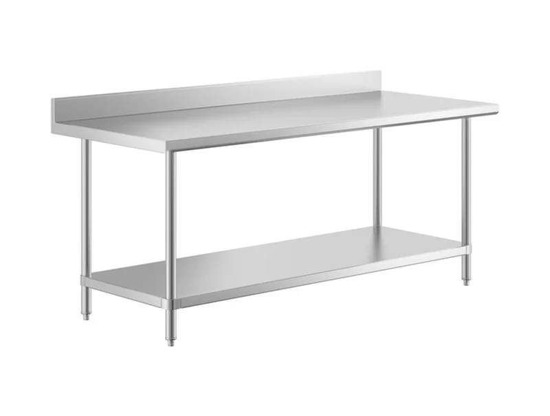 30" x 72" 16 Gauge 430 Stainless Steel Commercial Work Table with 4" Backsplash and Undershelf