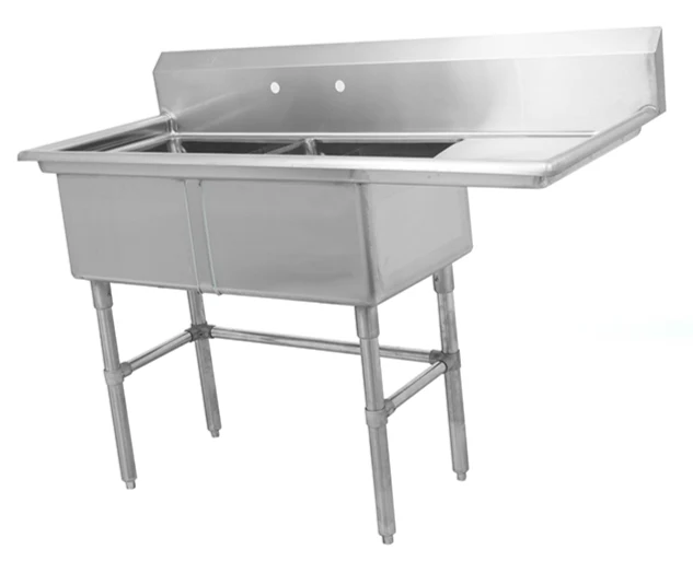 Metal 304, S2C202014-20R-316, 16-Gauge 304 Stainless Steel Two Compartment Sink with Right Drainboard (63" x 26" x 43.2")